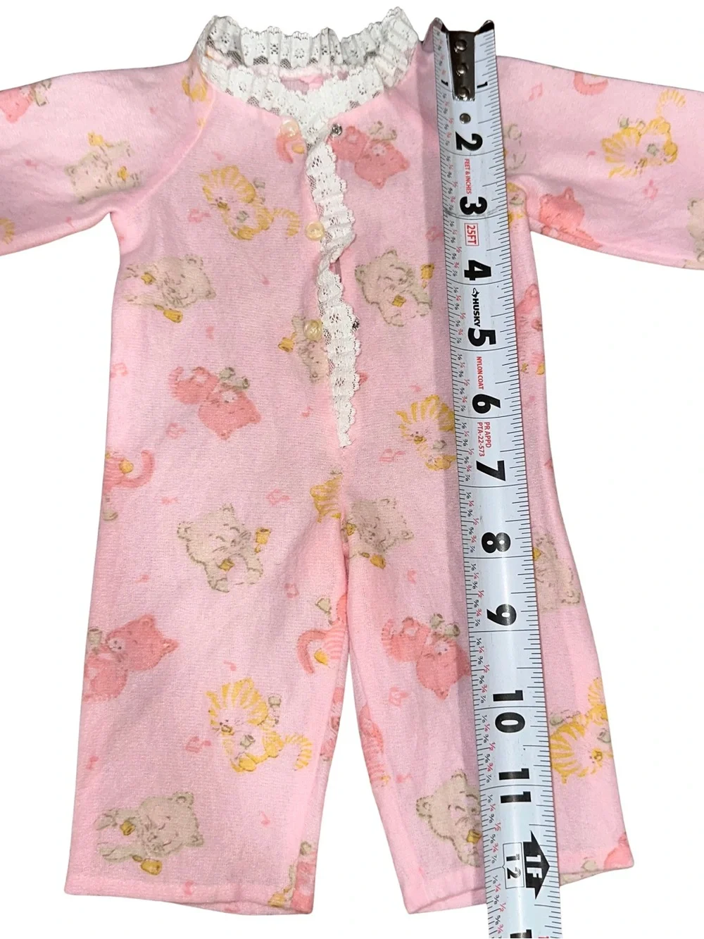 Vintage 60’s Soft Baby Doll Romper Jumpsuit Lace Trim Kitty Cat Print